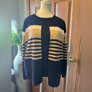 DRESSBARN Women’s size 14/16 Nvy Blue/Wht/Tan Striped Cardigan EUC